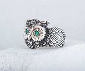 Owl Ring with Cubic Zirconia Sterlimg Silver Jewelry
