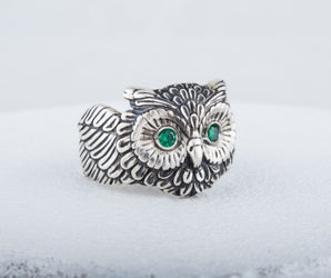 Owl Ring with Cubic Zirconia Sterlimg Silver Jewelry