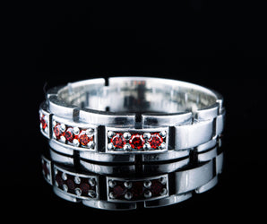 Handmade Ring with red Cubic Zirconia Sterling Silver Jewelryv