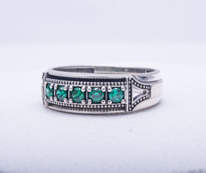 Handmade Ring with Green Cubiz Zirconia Sterling Silver Jewelry