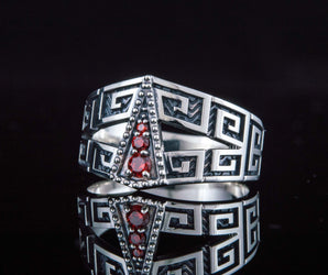 Ring with Ornament and Cubic Zirconia Sterling Silver Jewelry