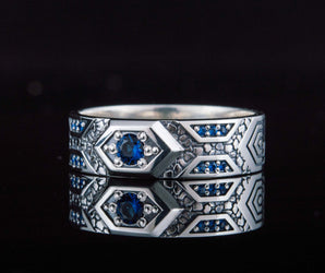 Ring with Blue Cubic Zirconia Sterling Silver Jewelry