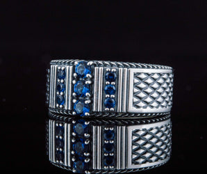 Ring with Blue Gems Sterling Silver Handmade Jewelry