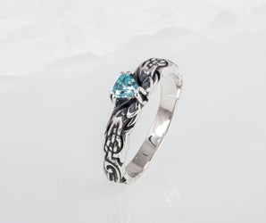 Ring with Viking Ornament and Blue CZ Sterling Silver Jewelry