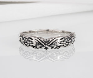 Handmade 925 silver Viking ring with ravens and brutal ancient ornament, unique jewelry