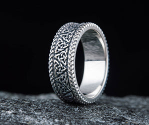 Sterling Silver Triquetra Ornament Ring, Handcrafted Viking Jewelry