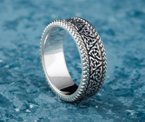 Sterling Silver Triquetra Ornament Ring, Handcrafted Viking Jewelry