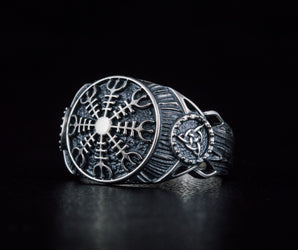 Helm of Awe Symbol Ring Sterling Silver Handmade Viking Jewelry