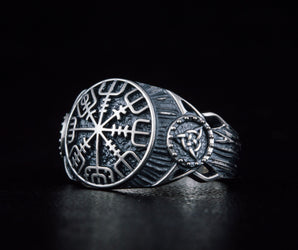 Vegvisir Symbol Ring Sterling Silver Handmade Viking Jewelry