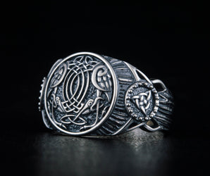 Raven Symbol Ring Sterling Silver Handmade Viking Jewelry