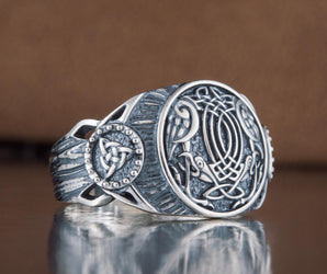 Raven Symbol Ring Sterling Silver Handmade Viking Jewelry