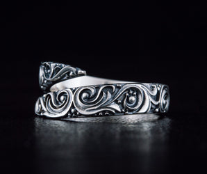 Snake Style Ring with Ornament Sterling Silver Norse Jewelry