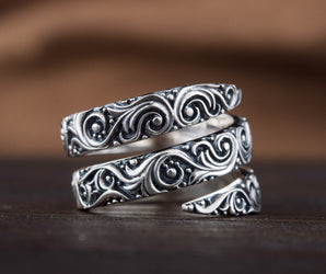 Snake Style Ring with Ornament Sterling Silver Handmade Jewelry