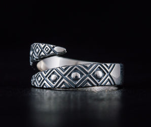 Snake Style Ring with Geometry Ornament Sterling Silver Jewelry