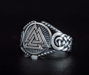 Valknut Symbol with Viking Ornament Sterling Silver Handmade Jewelry