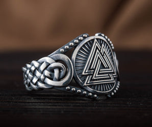 Valknut Symbol with Viking Ornament Sterling Silver Handmade Jewelry