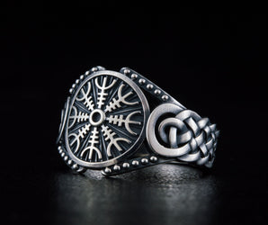 Helm of Awe Symbol with Viking Ornament Sterling Silver Handmade Jewelry