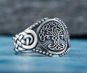 Yggdrasil Symbol with Viking Ornament Sterling Silver Handmade Jewelry