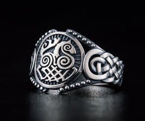 Sleipnir Symbol with Viking Ornament Sterling Silver Handmade Jewelry