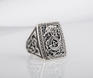 Unique Viking Ornament Ring with Fenrir, Mythological Norse wolf, made of Silver 925, Scandinavian Jewelry