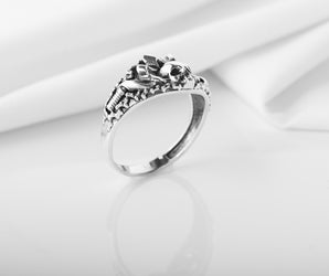 925 Silver Biker ring with Skull and Chain, Unique handmade jewelry
