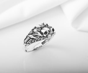925 Silver Biker ring with Skull and Chain, Unique handmade jewelry