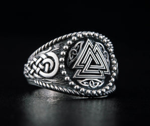 Valknut Symbol with Norse Ornament Sterling Silver Scandinavian Jewelry