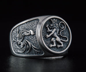 Ring with Lion Sterling Silver Handmade Jewelry