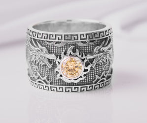 925 Silver Dragon Ring with Yellow Gem