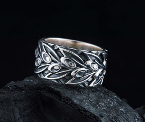 Stylish 925 Silver ring with Olives on Branch, Unique Fashion Jewelry