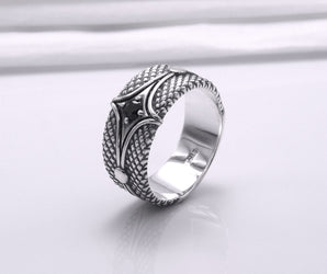 Sterling Silver Band Ring with Unique Pattern, Handcrafted Men Jewelry