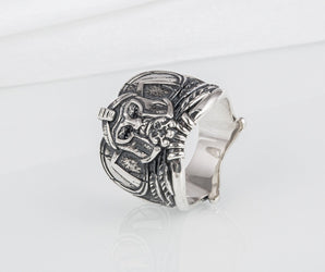 Brutal unique Spartan ring with helmet and shield, handcrafted sterling silver jewelry
