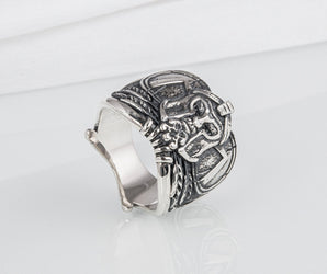 Brutal unique Spartan ring with helmet and shield, handcrafted sterling silver jewelry