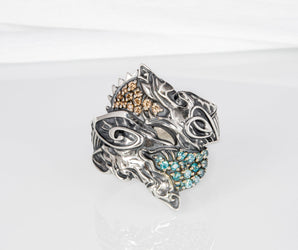 Unique Ancient Viking ring with wolfs Hati and Skoll, handcrafted Norse jewelry