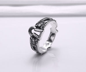 925 Silver Keyhole Ring with Floral Ornament, Handmade Fashion Jewelry