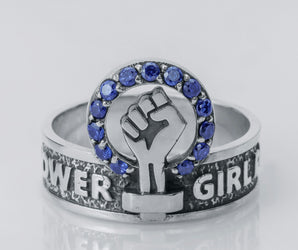 Girl Power Ring with Gems, 925 Silver