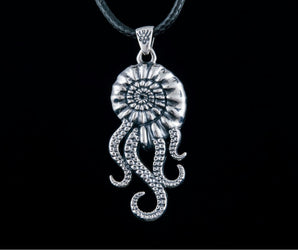 Octopus in Shell Pendant with Cubic Zirconia Sterling Silver Handmade Unique Jewelry