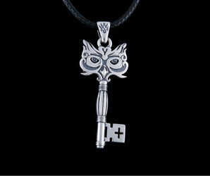 Handmade Key Pendant with Owl Sterling Silver Jewelry