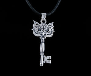 Key Pendant with Owl Sterling Silver Handmade Jewelry