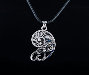 Shell with Octopus with Cubic Zirconia Sterling Silver Jewelry