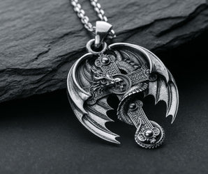 Dragon on Cross Pendant 925 Silver