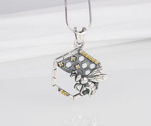 Stylish Fashion Bee with Honey pendant, unique handcrafted sterling silver jewelry with gems