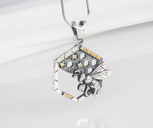 Stylish Fashion Bee with Honey pendant, unique handcrafted sterling silver jewelry with gems