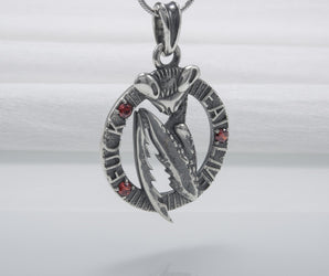 Bright Mantis Sterling Silver Round Pendant With Gems, Handmade Jewelry