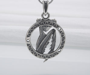 Dark Mantis Sterling Silver Round Pendant With Gems, Handmade Jewelry