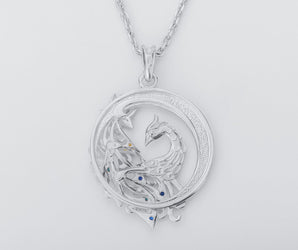 Peacock Layered Pendant with gems, 925 silver