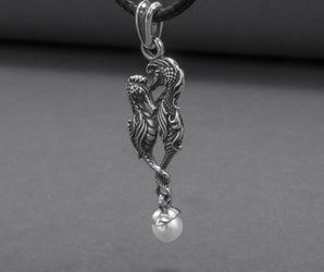 Minimalistic 925 Silver Seahorse Pendant With Pearl, Handcrafted Jewelry