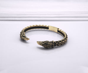"Bronze Odin Ravens Bracelet, Handmade Viking Jewelry"