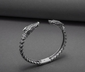 "Sterling Silver Fenrir Arm Ring, Handmade Viking Jewelry"