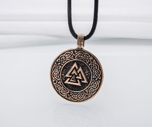 Valknut Symbol with Viking Ornament Pendant Bronze Viking Jewelry